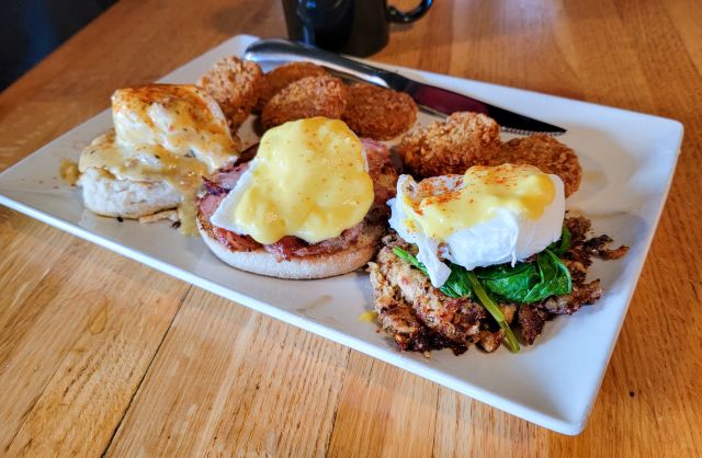 Soup Spoon Cafe signature dishes Huevos RancherosEggs Benedict (multiple variations)Pork ChopsDaily Soups